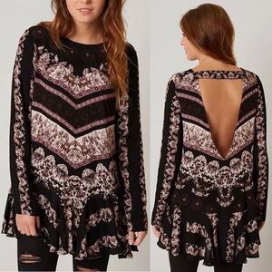 Free People Smooth Talker Tunic Dress Top Size Small Boho Open Back Long Sleeve